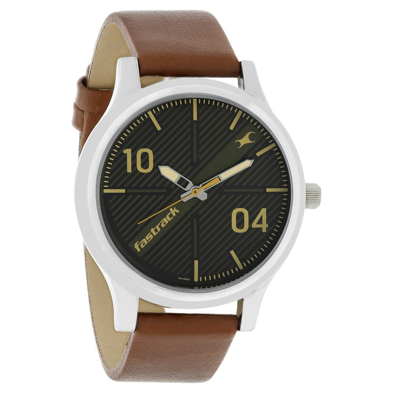 Fastrack Quartz Analog White Dial Leather Strap Watch for Guys