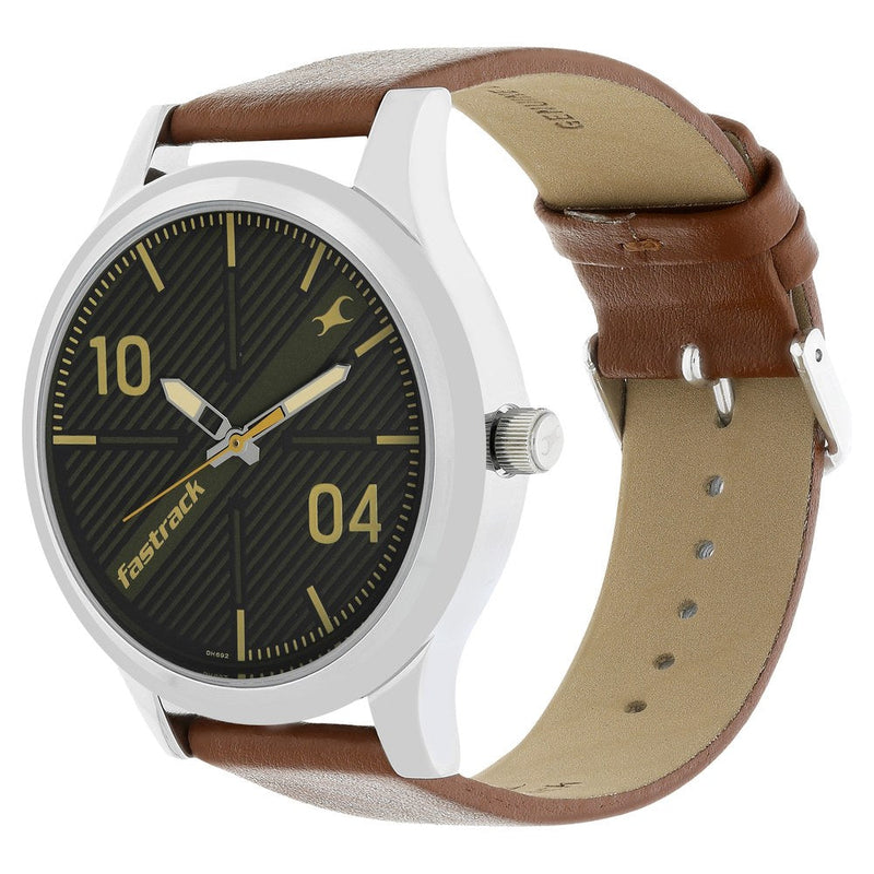 Fastrack Quartz Analog White Dial Leather Strap Watch for Guys