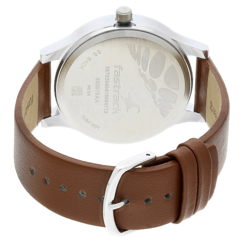 Fastrack Quartz Analog White Dial Leather Strap Watch for Guys