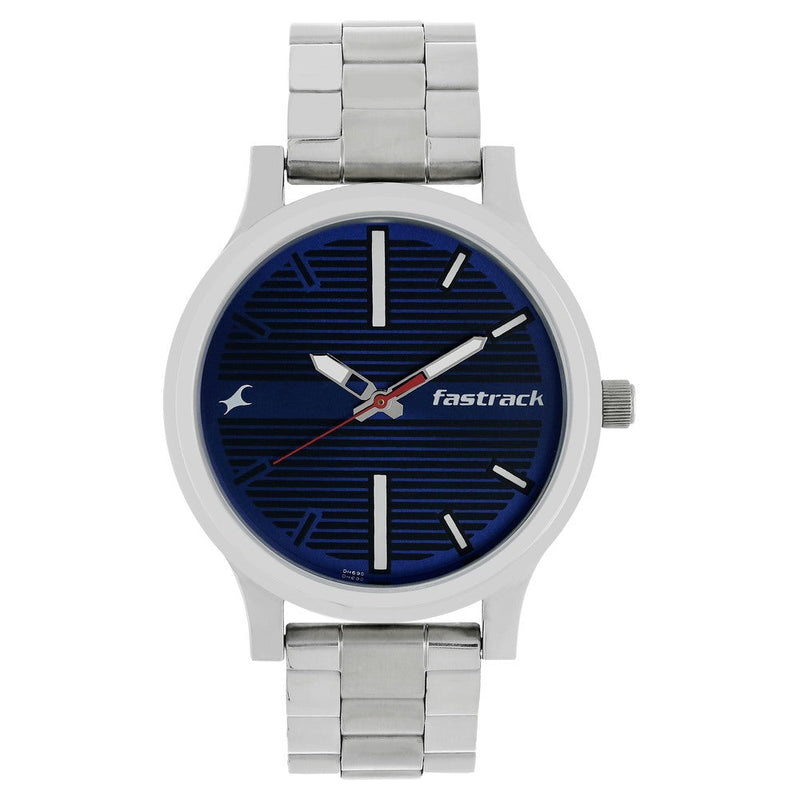 Fastrack Fundamentals Quartz Analog Blue Dial Stainless Steel Strap Watch for Guys