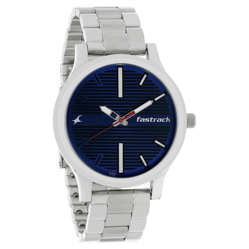 Fastrack Fundamentals Quartz Analog Blue Dial Stainless Steel Strap Watch for Guys