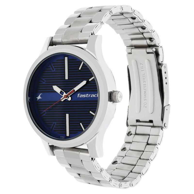 Fastrack Fundamentals Quartz Analog Blue Dial Stainless Steel Strap Watch for Guys