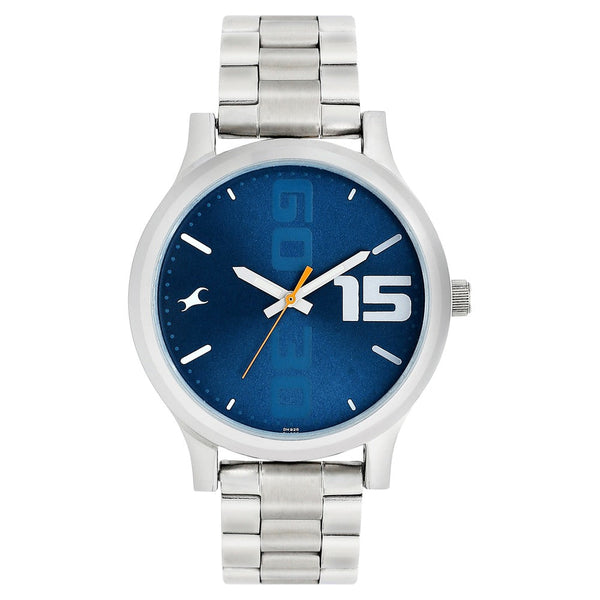 Fastrack Bold Quartz Analog Blue Dial Stainless Steel Strap Watch for Guys