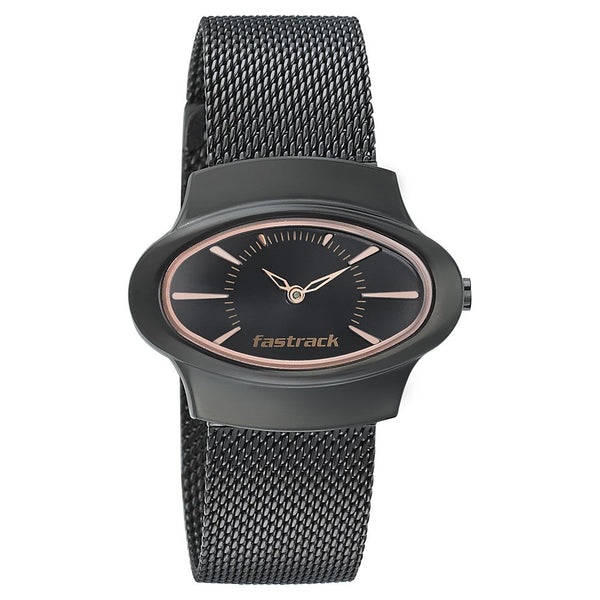 Fastrack Hitlist Quartz Analog Black Dial Stainless Steel Strap Watch for Girls