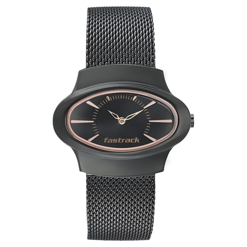 Fastrack Hitlist Quartz Analog Black Dial Stainless Steel Strap Watch for Girls