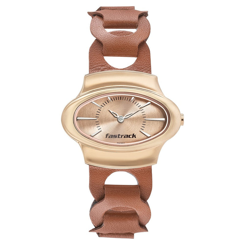 Fastrack Hitlist Quartz Analog Rose Gold Dial Leather Strap Watch for Girls