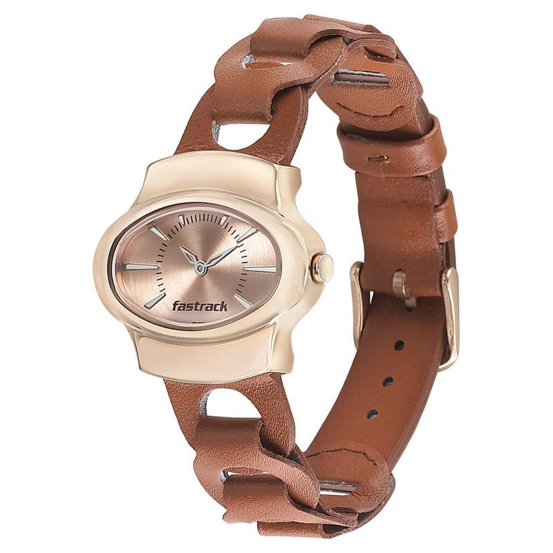 Fastrack Hitlist Quartz Analog Rose Gold Dial Leather Strap Watch for Girls