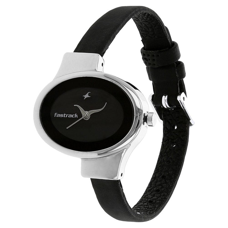 Fastrack Quartz Analog Black Dial Leather Strap Watch for Girls