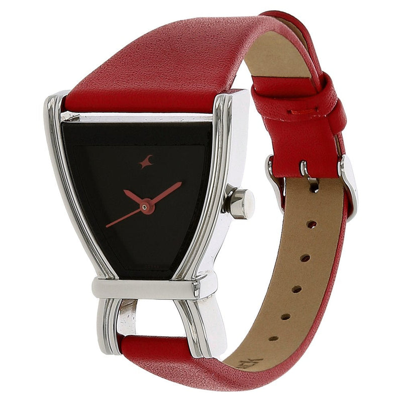 Fastrack Quartz Analog Black Dial Leather Strap Watch for Girls