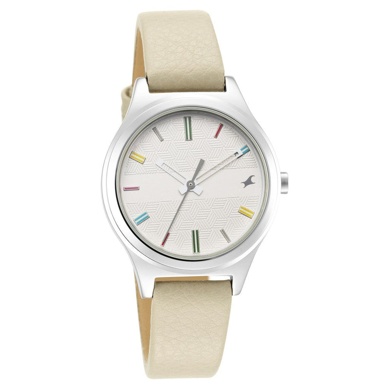 Fastrack Stunners Quartz Analog White Dial Leather Strap Watch for Girls