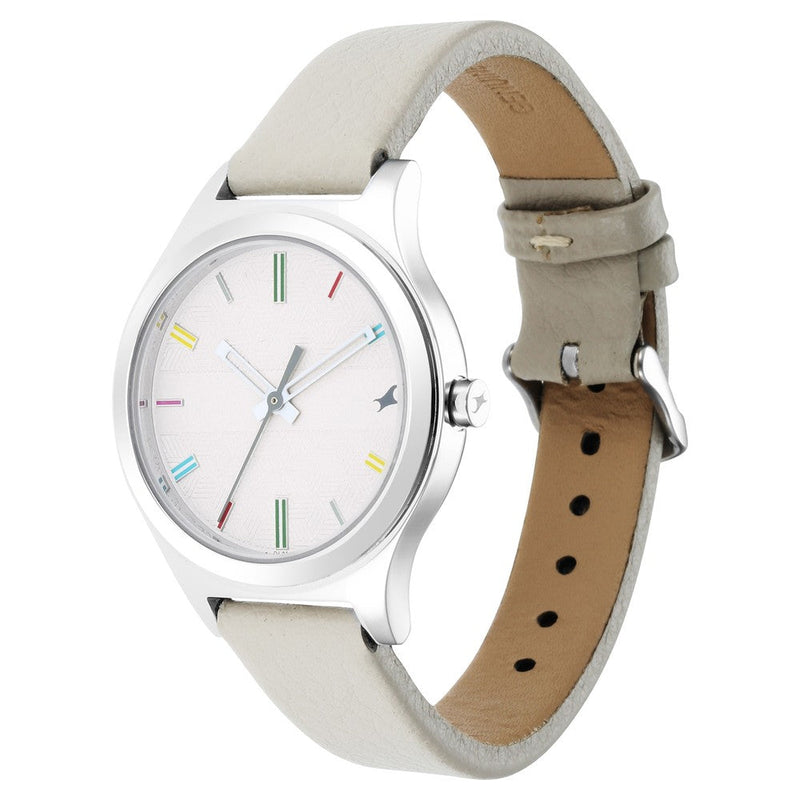 Fastrack Stunners Quartz Analog White Dial Leather Strap Watch for Girls