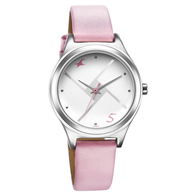 Fastrack Stunners Silver Dial Leather Strap Watch for Girls