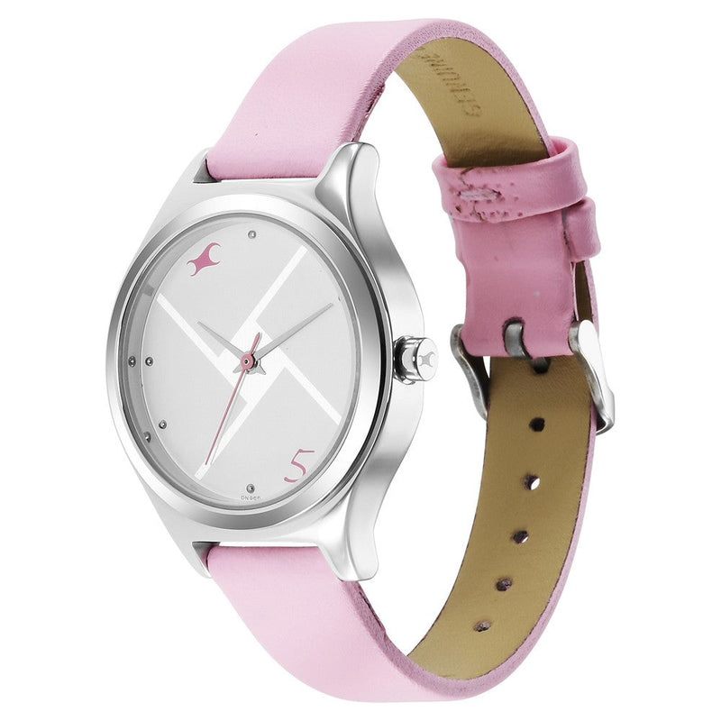 Fastrack Stunners Silver Dial Leather Strap Watch for Girls