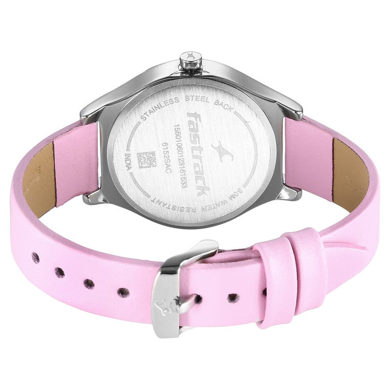 Fastrack Stunners Silver Dial Leather Strap Watch for Girls