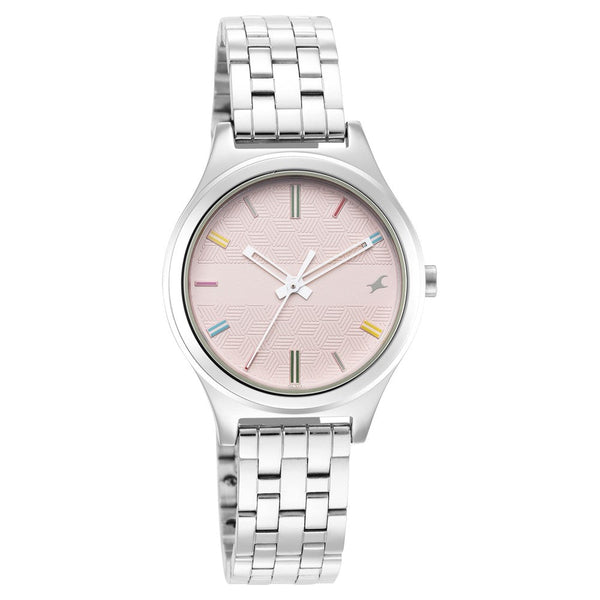 Fastrack Stunners Quartz Analog Pink Dial Metal Strap Watch for Girls