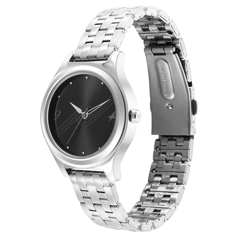 Fastrack Stunners Black Dial Metal Strap Watch for Girls