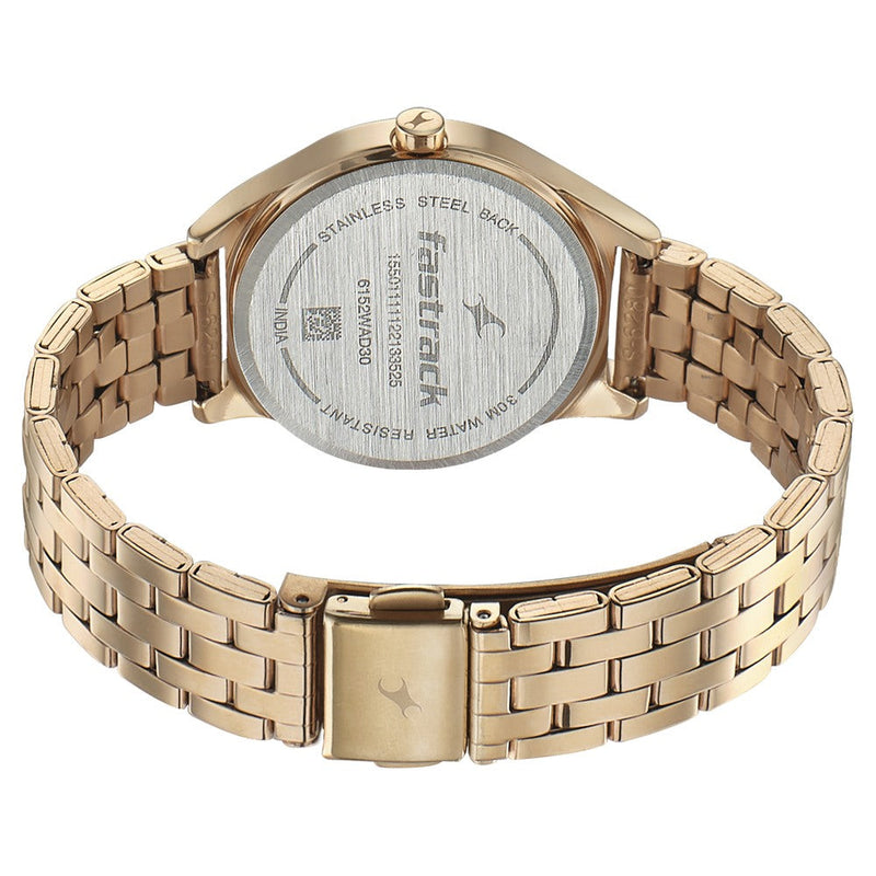 Fastrack Style Up Golden Dial Stainless Steel Strap Watch for Girls