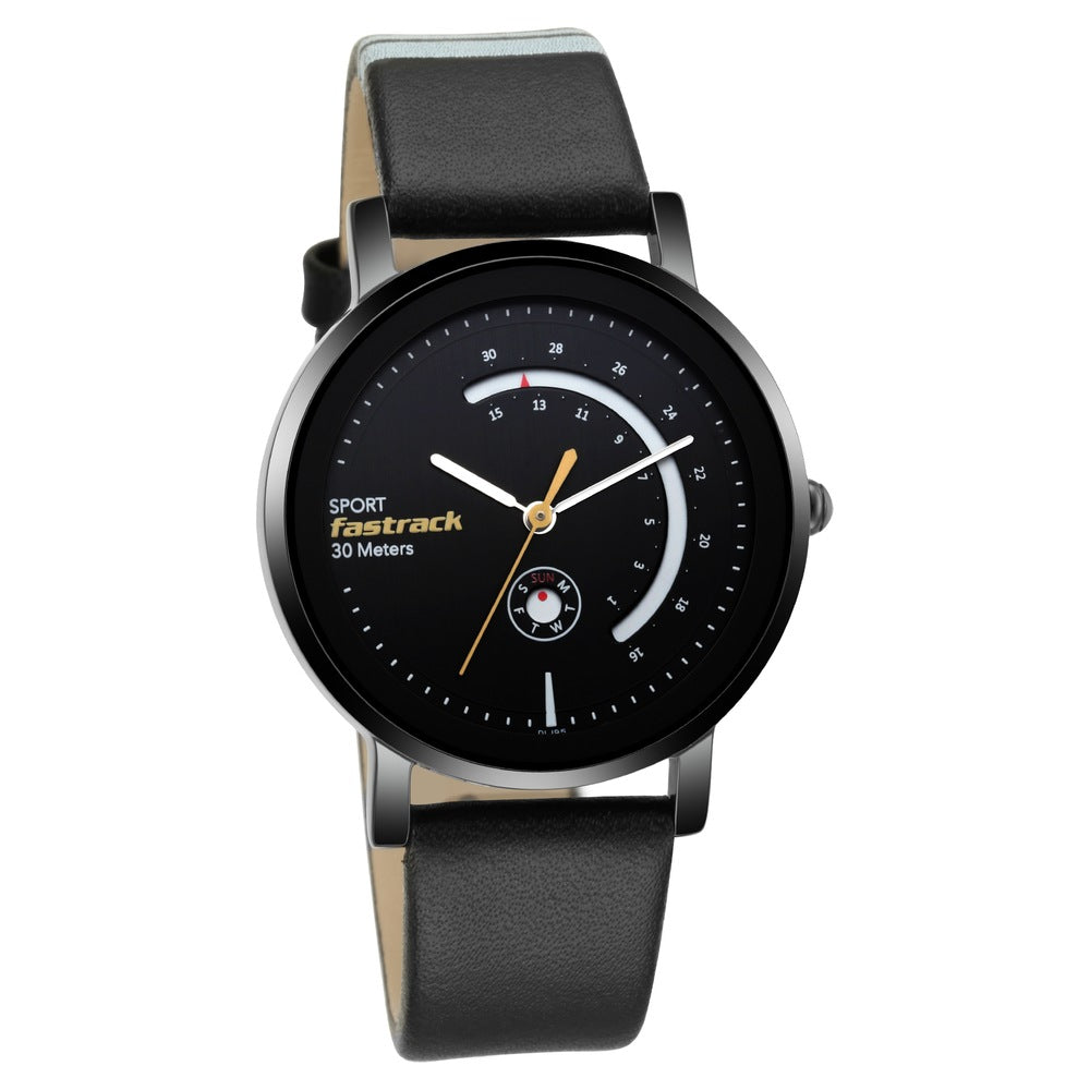 Fastrack Wear Your Look Quartz Analog with Day and Date Black Dial Lea