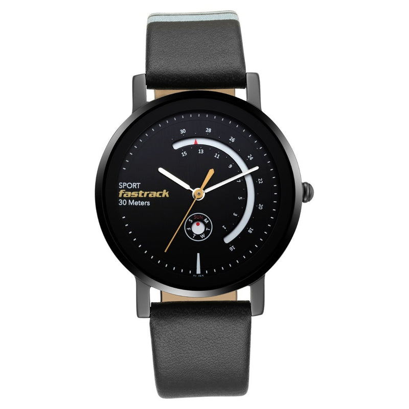 Fastrack Wear Your Look Quartz Analog with Day and Date Black Dial Leather Strap Watch for Girls