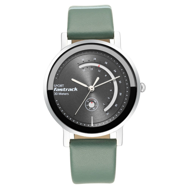 Fastrack Wear Your Look Quartz Analog with Day and Date Grey Dial Leather Strap Watch for Girls