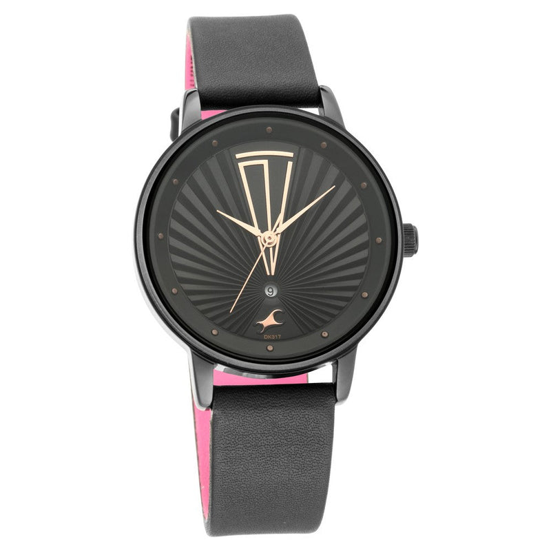 Fastrack Fastrack Ruffles Quartz Analog with Date Black Dial Leather Strap Watch for Girls