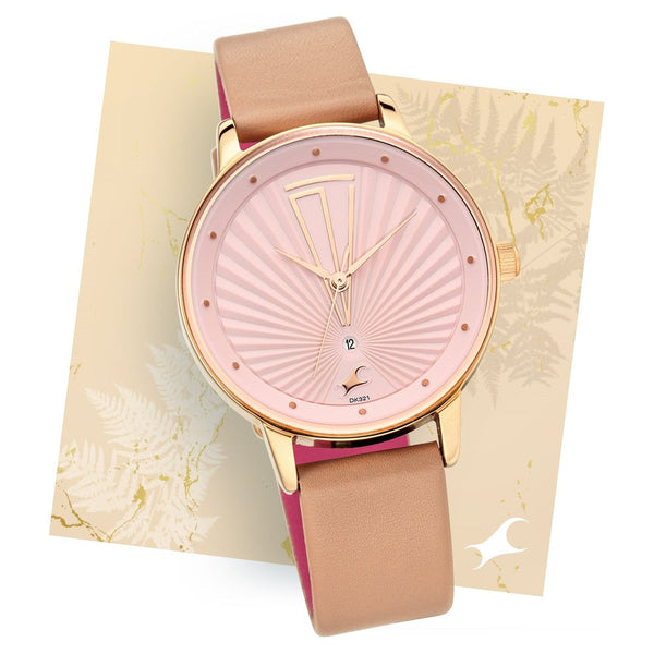 Fastrack Fastrack Ruffles Quartz Analog with Date Pink Dial Leather Strap Watch for Girls