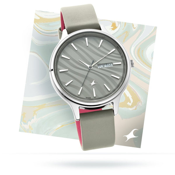 Fastrack Fastrack Ruffles Quartz Analog with Day and Date Grey Dial Leather Strap Watch for Girls