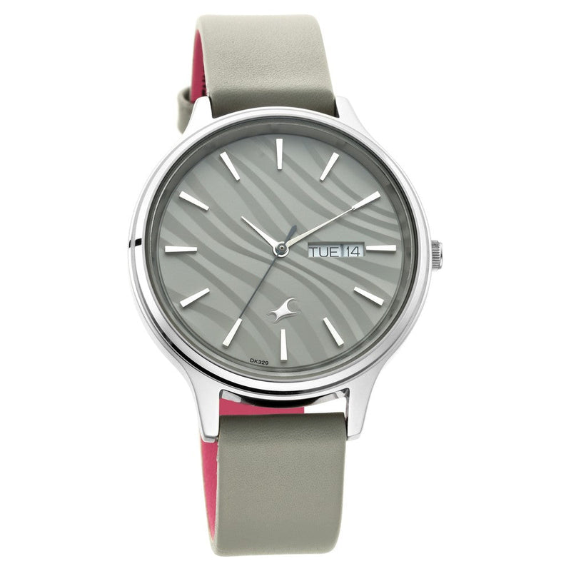 Fastrack Fastrack Ruffles Quartz Analog with Day and Date Grey Dial Leather Strap Watch for Girls