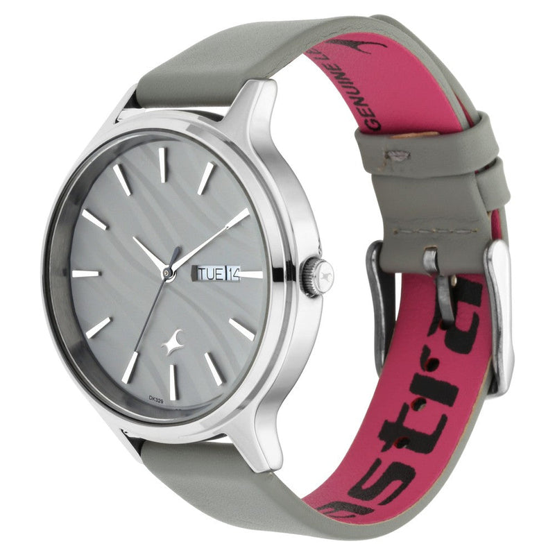 Fastrack Fastrack Ruffles Quartz Analog with Day and Date Grey Dial Leather Strap Watch for Girls