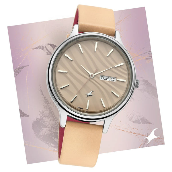 Fastrack Fastrack Ruffles Quartz Analog with Day and Date Beige Dial Leather Strap Watch for Girls