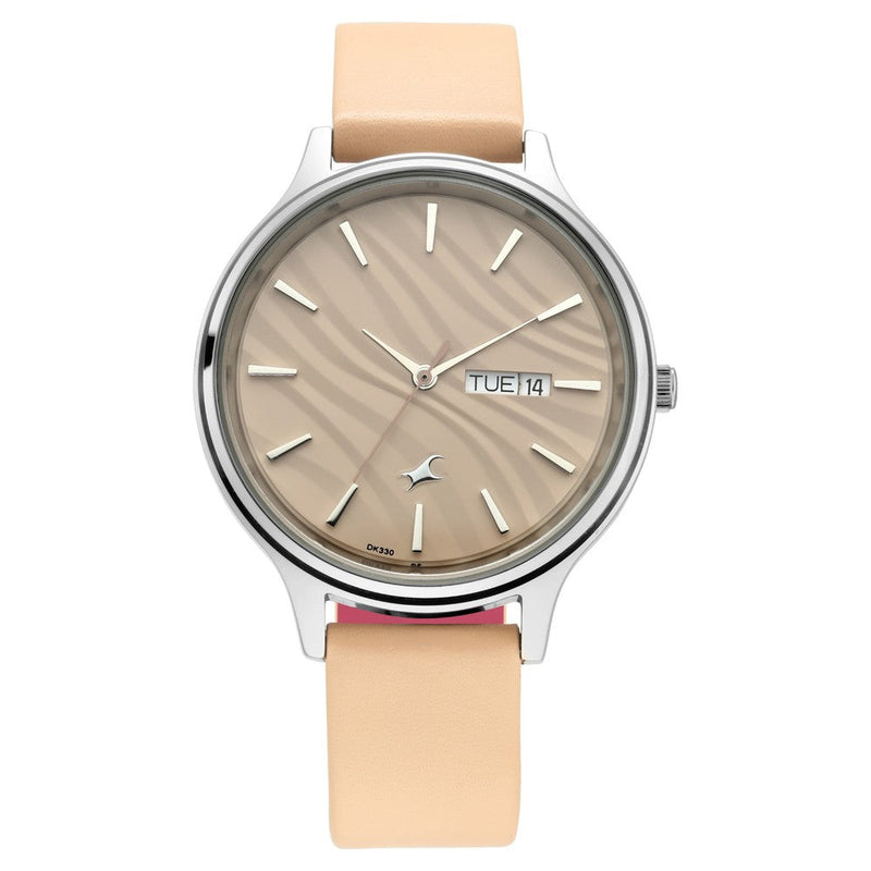 Fastrack Fastrack Ruffles Quartz Analog with Day and Date Beige Dial Leather Strap Watch for Girls