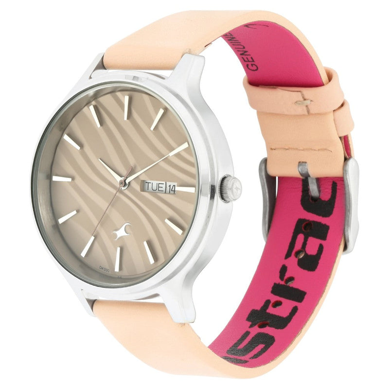 Fastrack Fastrack Ruffles Quartz Analog with Day and Date Beige Dial Leather Strap Watch for Girls