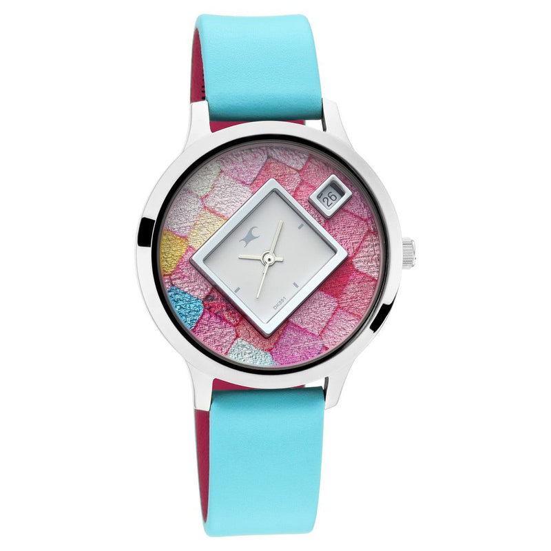 Fastrack Fastrack Fit Outs Quartz Analog with Date Multicoloured Dial Leather Strap Watch for Girls