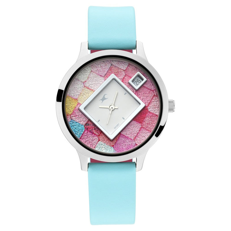 Fastrack Fastrack Fit Outs Quartz Analog with Date Multicoloured Dial Leather Strap Watch for Girls