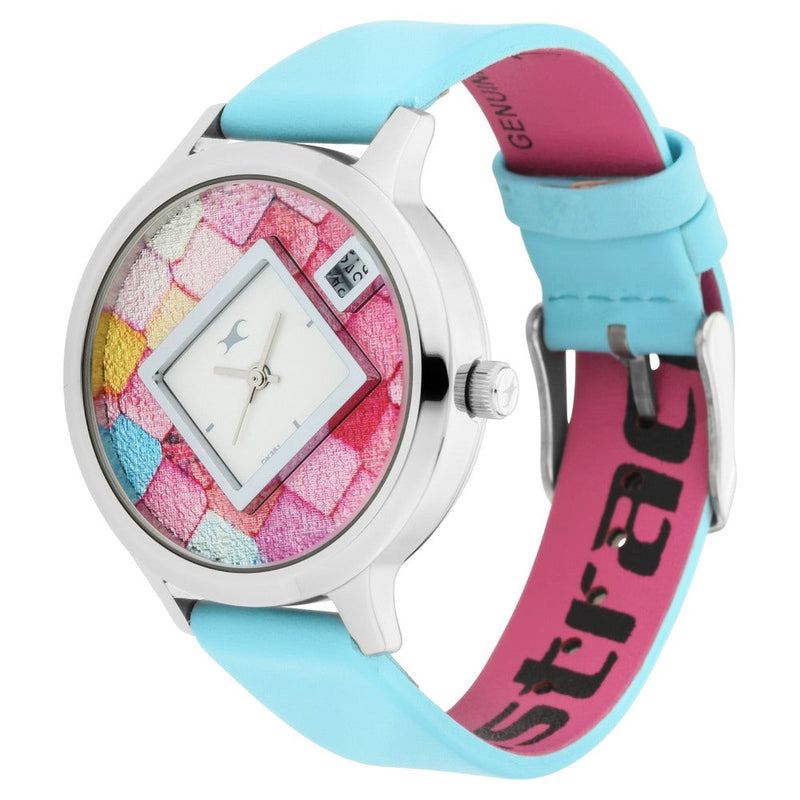 Fastrack Fastrack Fit Outs Quartz Analog with Date Multicoloured Dial Leather Strap Watch for Girls