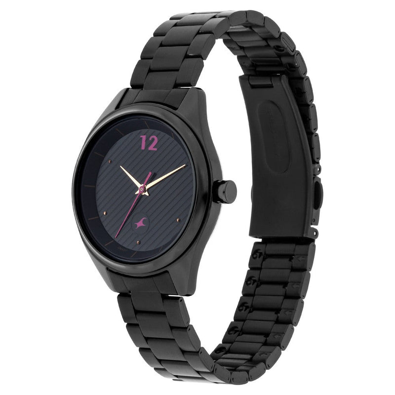 Fastrack Quartz Analog Black Dial Stainless Steel Strap Watch for Girls