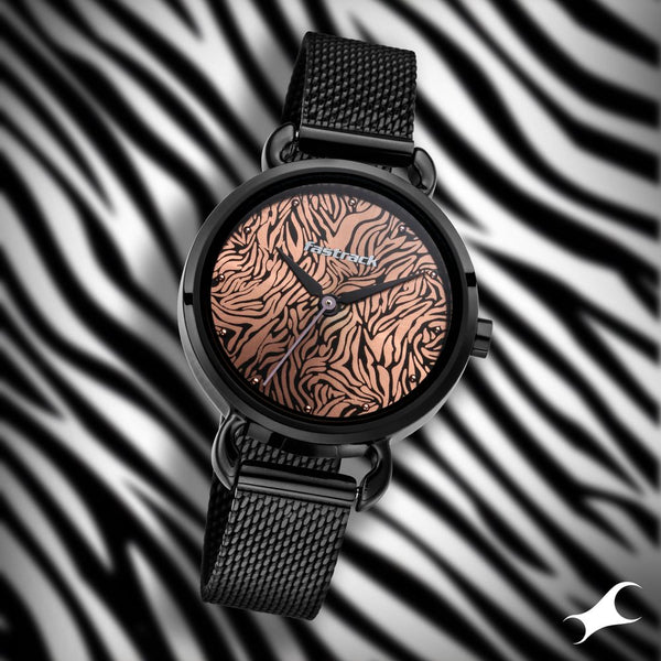 Fastrack Fastrack Animal Print Quartz Analog Rose Gold Dial Stainless Steel Strap Watch for Girls