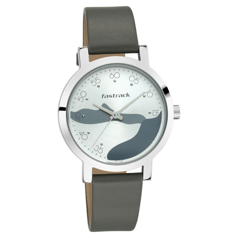 Fastrack Bare Basics Quartz Analog Silver Dial Leather Strap Watch for Girls