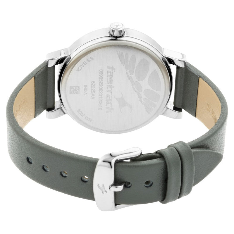 Fastrack Bare Basics Quartz Analog Silver Dial Leather Strap Watch for Girls