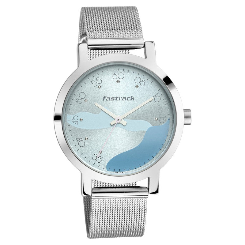 Fastrack Bare Basics Quartz Analog Blue Dial Stainless Steel Strap Watch for Girls