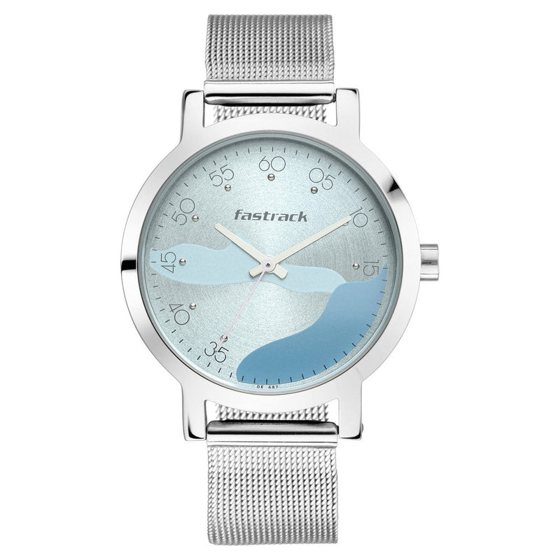 Fastrack Bare Basics Quartz Analog Blue Dial Stainless Steel Strap Watch for Girls