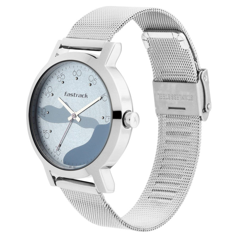 Fastrack Bare Basics Quartz Analog Blue Dial Stainless Steel Strap Watch for Girls