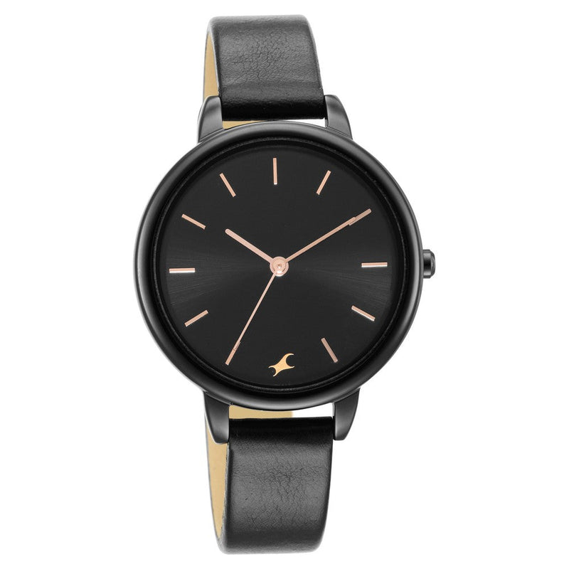 Fastrack Glitch Quartz Analog Black Dial Leather Strap Watch for Girls