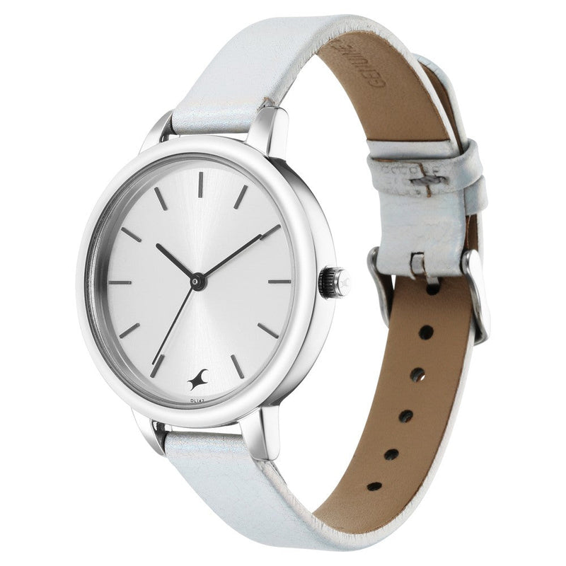 Fastrack Glitch Quartz Analog Silver Dial Leather Strap Watch for Girls