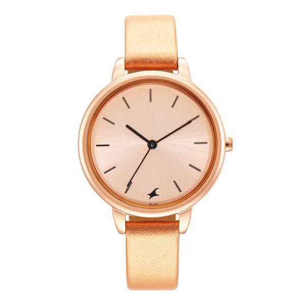 Fastrack Glitch Quartz Analog Rose Gold Dial Leather Strap Watch for Girls