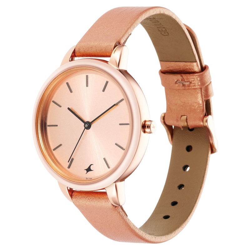 Fastrack Glitch Quartz Analog Rose Gold Dial Leather Strap Watch for Girls