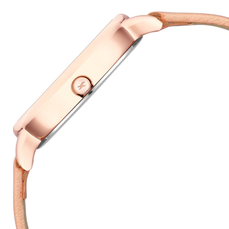 Fastrack Glitch Quartz Analog Rose Gold Dial Leather Strap Watch for Girls