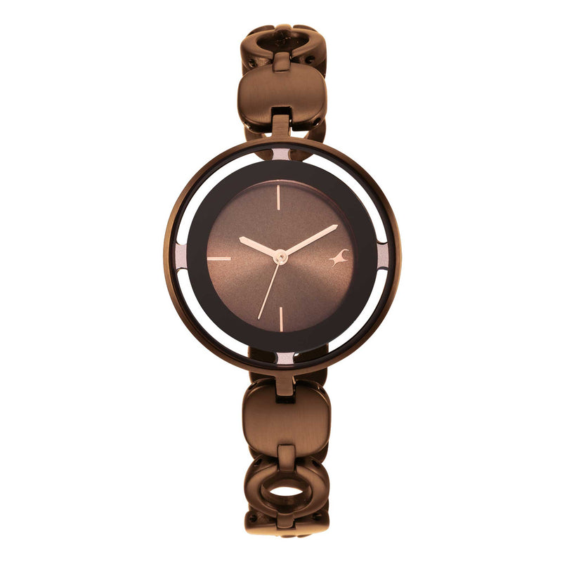 Fastrack Glitch Quartz Analog Brown Dial Metal Strap Watch for Girls