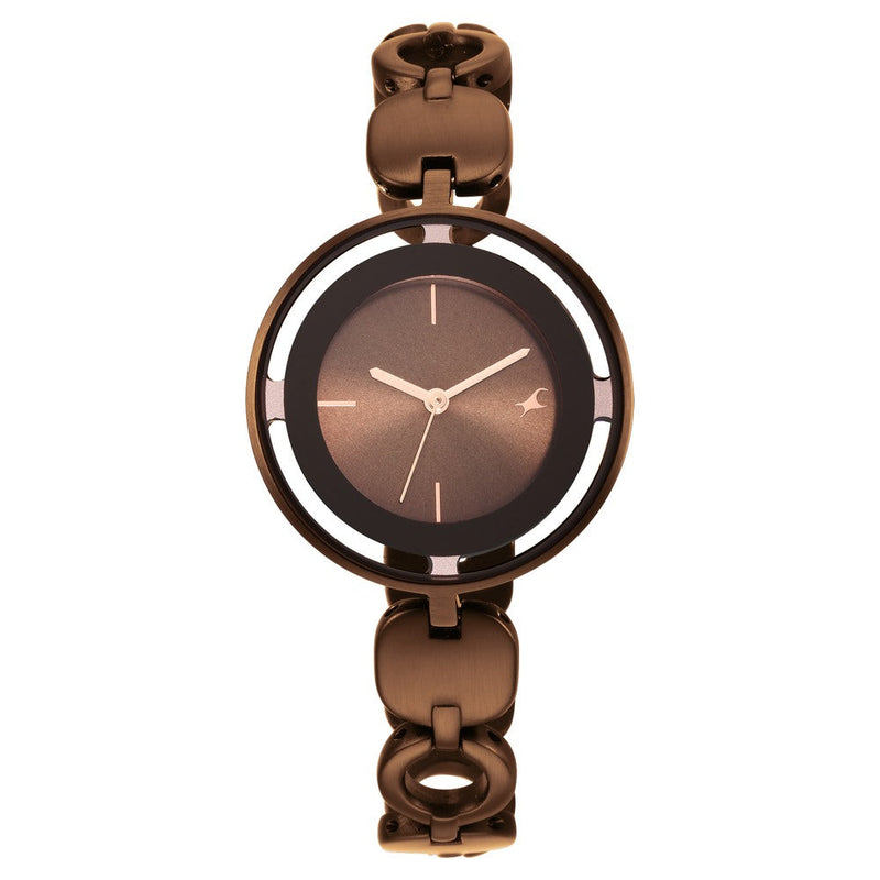 Fastrack Glitch Quartz Analog Brown Dial Metal Strap Watch for Girls