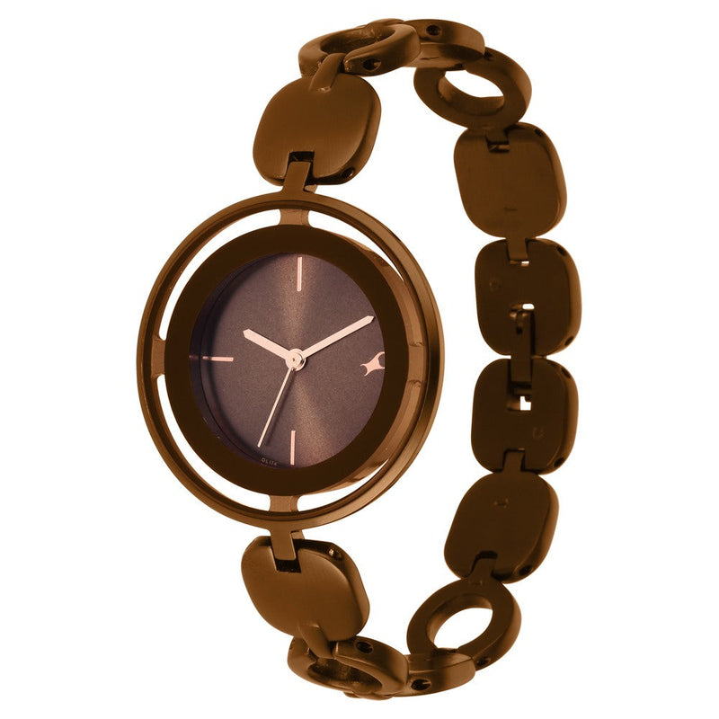 Fastrack Glitch Quartz Analog Brown Dial Metal Strap Watch for Girls